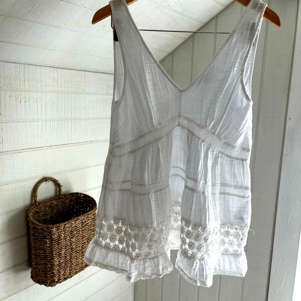 Gauze Muslin V Neck Crochet Tank Top